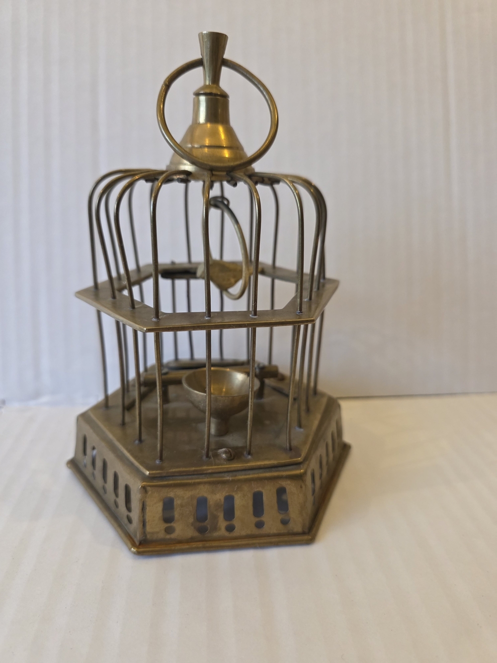 Vintage Brass Tone Decorative Hexagonal Birdcage Accent